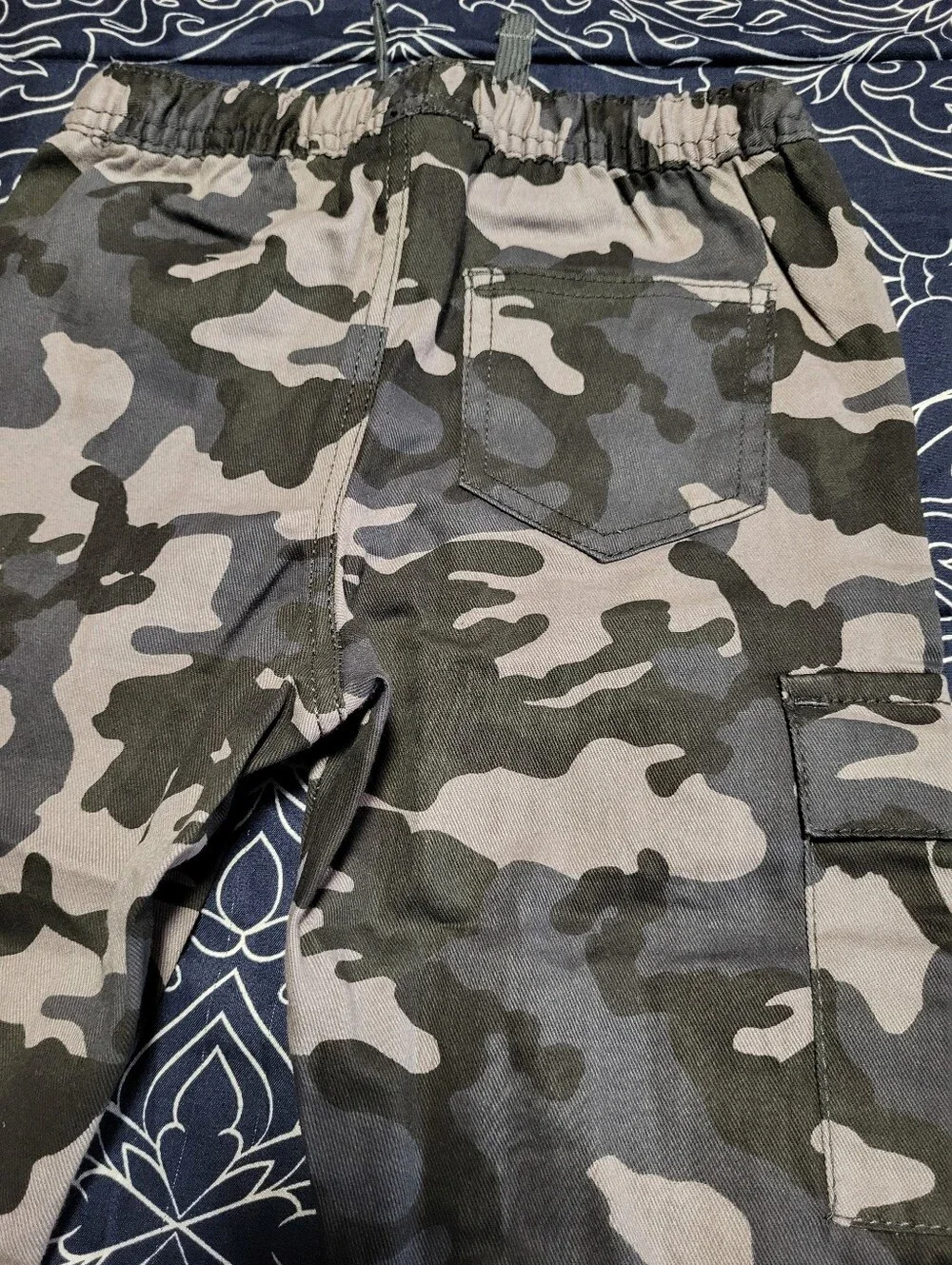 Kids Gray Camo Cargo Jogger Pants - Elastic Waist & Pockets